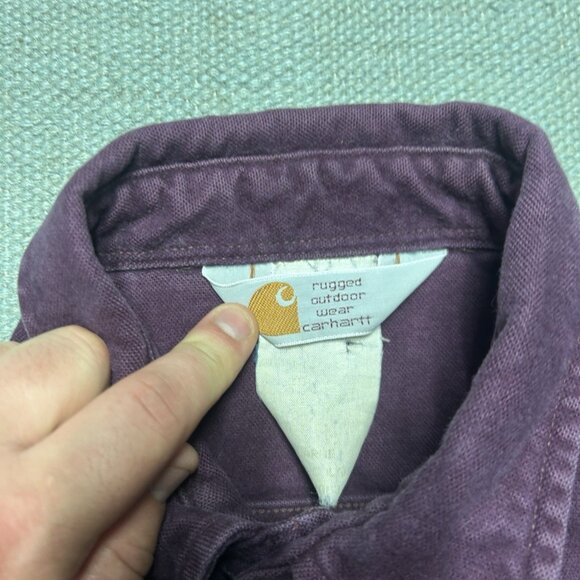 Vintage 80s 90s long sleeve flannel shirt carhartt chamois cotton maroon large - Picture 6 of 9
